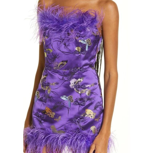 Sau Lee Jayde Feather Trim Satin Dress - Picture 3 of 8